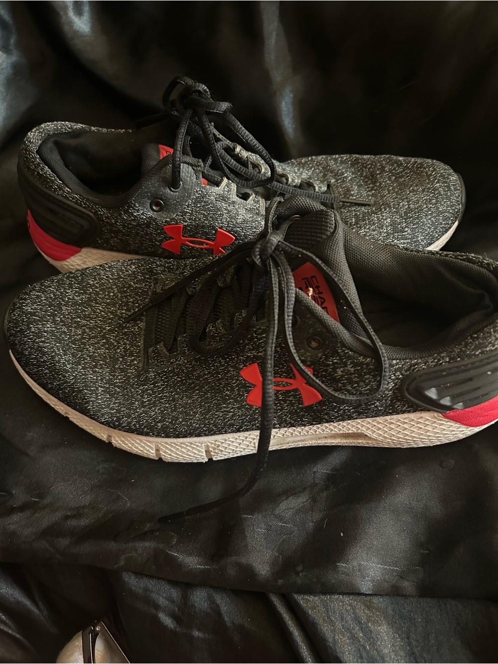 Under Armour Black Knit Athletic Shoes with Red Logo Accents